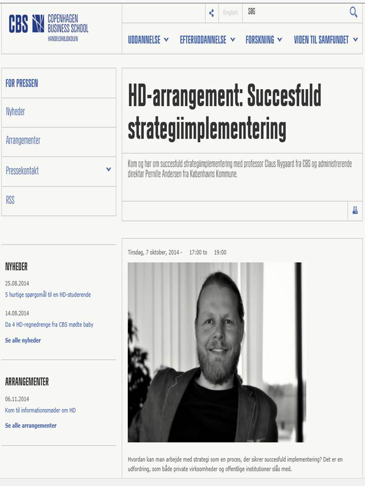 Claus Nygaard cph:learning er keynote speaker på HD-arrangement på CBS om Succesfuld Strategiimplementering